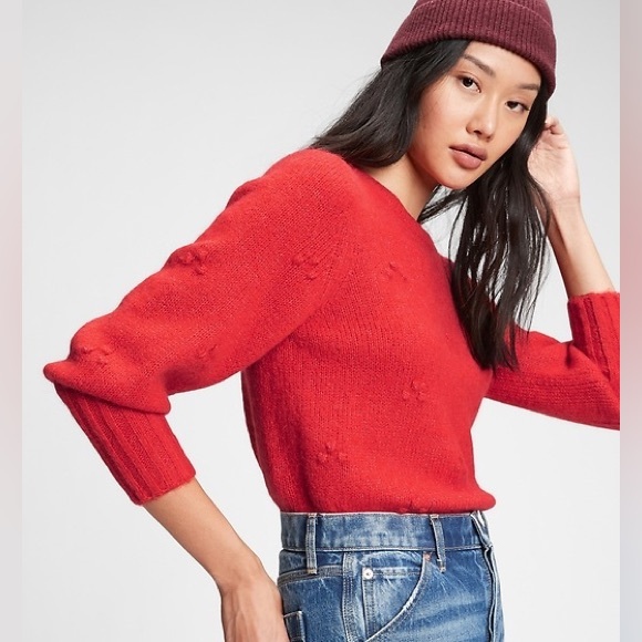 GAP Sweaters - GAP Women’s size Small Heather Red Bubble Cluster Puff Sleeve Sweater